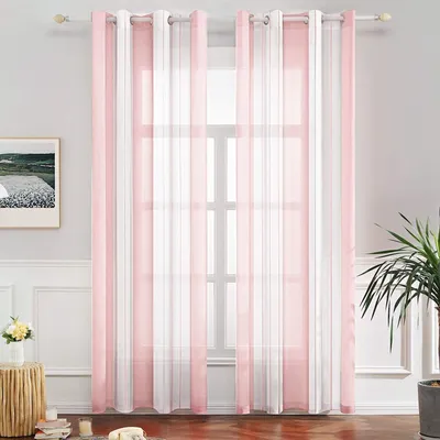 Zdjęcie produktu dla Przejrzyste zasłony z przelotkami - białe i jasnoróżowe, 140x245 cm, zestaw 2 sztuk
