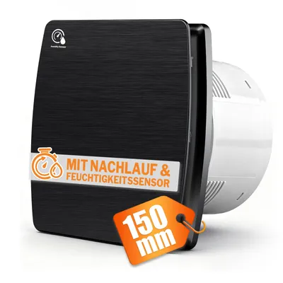 Produktbild von 6"/18W Wandventilator 240m³/h Abluftventilator mit Feuchtesensor Nachlauf Rückstauklappe 35db Entfeuchtung Lüftung für Bad Küche Garage Lager Schwarz
