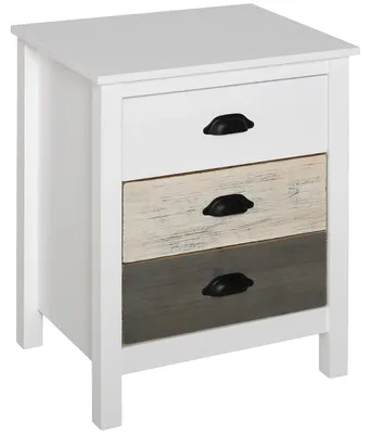 Image de Table de chevet, MDF et bois de pin, 50 cm de largeur, 38 cm de profondeur, 65 cm de hauteur, 3 tiroirs