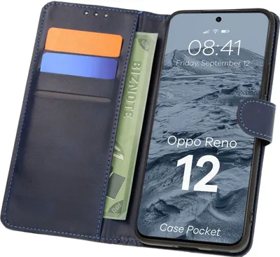 Produktbild von Bizon Case Pocket Flip Case für Oppo Reno 12, Marineblau