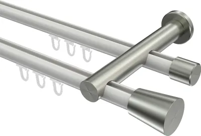 Produktbild von Interdeco Innenlaufstange / Gardinenstange mit Innenlauf Weiß / Edelstahl-Optik, Typ Platon Sitra (Konus), 20 mm Ø 2-läufig, 160 cm