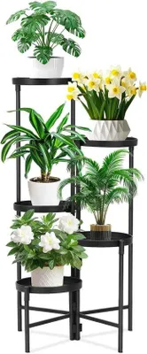 Image de support pour plantes à 5 couches - support pour fleurs - noir - métal