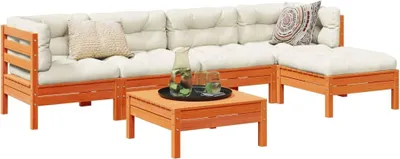 Produktbild von Möbel 6-tlg. Garten-Sofagarnitur mit Kissen Wachsbraun Kiefernholz - Gartenmöbelset 3299405