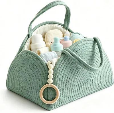 Produktbild von Windel-Organizer, tragbare Wickeltasche, 37 x 27 x 22 cm, grüner Windelkorb, für Kinderzimmer