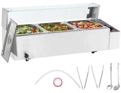 Produktbild von VEVOR 8-Pfannen Gewerblicher Speisenwärmer, 8 x 8QT Elektrischer Dampftisch mit Glasabdeckung, 1700W Edelstahl Buffet Bain Marie 86-185°F Temperaturregelung für Catering, Restaurants, Silber, 3 x 1/2-Größe Pfannen