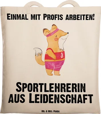 Produktbild von Mr. & Mrs. Panda Tote Bag Sportlehrerin Leidenschaft - Transparent - Geschenk, Einkaufstüte, Beutel, Jutebeutel, Laptoptasche, Tasche