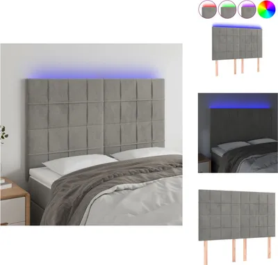 Produktbild von vidaXL LED Kopfteil Hellgrau 144x5x118/128 cm Samt -  Kopf- & Fußenden