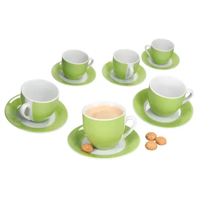 Produktbild von 6er Set Variant Grün Kaffeetassen mit Untertassen für 6 Personen Porzellan Tee