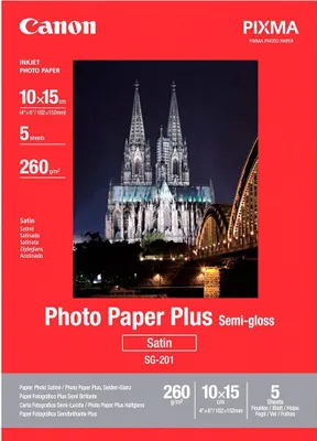 Productafbeelding van Canon Photo Paper Plus SG-201 fotopapier - voor inkjetprinters - 100 mm x 150 mm - 260 g/m² - satijn, semi-glanzend - 5 vellen