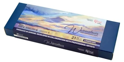 Produktbild von Aquarellfarben-Set "Landschaft" ROSA GALLERY, Metallkoffer, Indigo, 21 Farben, volle Töpfe