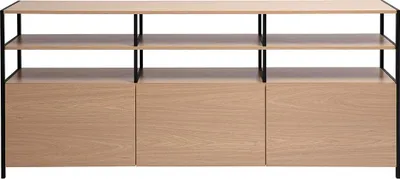 Produktbild von Miliboo - Niedriges Sideboard in heller Eichenholzoptik und schwarzem Metall L180 cm MAXENCE