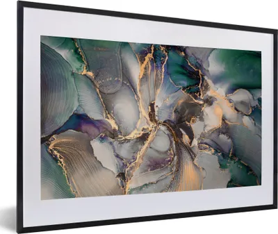 Produktbild von MuchoWow® Gerahmtes Poster Gold - Blau - Marmor 60x40 cm - Poster mit Schwarzem Bilderrahmen Wandposter Rahmen Foto Bilder - Schlafzimmer - Plakat in Rahmen - Drucken