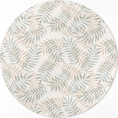 Produktbild von Zarte tropische Blätter Boho-Muster– Vinyl Fußmatte – Ø 140cm – Rutschfest, Pflegeleicht & Langlebig