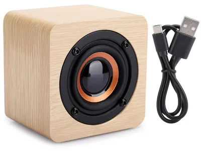 Produktbild von Mini Gelb Kleines HolzDrahtloser Bluetooth-Lautsprecher, tragbarer Würfel mit USB-Aufladung