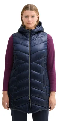 Produktbild von TOM TAILOR Damen Plussize Lange Steppweste mit Kapuze,10668 - Sky Captain Blue,