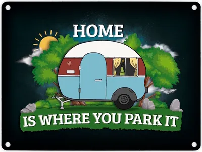 Produktbild von Home is where you park it Metallschild mit Camping Motiv Wohnwagen Wohnmobil
