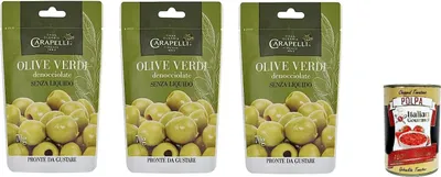 Produktbild von 3x Carapelli Olive Verdi Denocciolate Entkernte grüne Oliven 70gr + Italian Gourmet polpa 400g