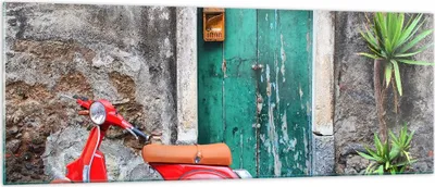 Produktbild von Bilder auf glas - Scooter transport italien retro - 140x50cm - Glasbilder - Wandbilder - Kunstdruck - zum Aufhängen bereit - Wanddekoration aus Glas - Glas Bilder - Wandbild auf Glas - GAB140x50-2571