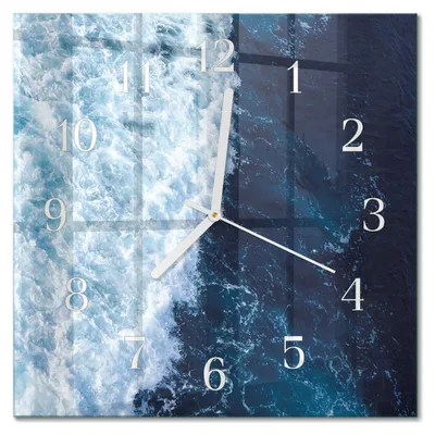 Produktbild von Tulup Glasuhr Wanduhr Küchenuhr Echt-Glas 30x30 cm Modern Dekorativ Geräuschlos Weiße Zeiger - Meereswellen