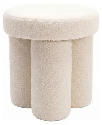 Sitzhocker Teddy Creme rund mit cremefarbenem Flauschbezug und zylindrischen Beinen in Gesamtansicht.