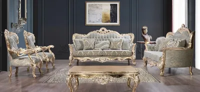 Produktbild von Casa Padrino Luxus Barock Wohnzimmer Set Grün / Antik Gold - 2 Barock Sofas & 2 Barock Sessel & 1 Barock Couchtisch - Luxus Wohnzimmer Möbel im Barockstil - Barock Möbel