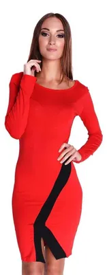 Produktbild von Damen Elegant Kleid Dress Langarm zweifarbig Onesize; S/M; Rot