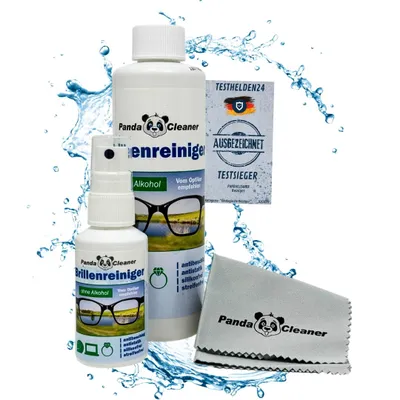 Produktbild von PandaCleaner Brillenreiniger - 50ml Spray + 250ml Nachfüllflasche - ohne Alkohol - Streifenfreie Reinigung und Anti-Beschlag-Formel