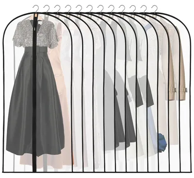 Productafbeelding van Kledingzakken lang - 12 stuks - 60 x 140 cm - Transparant - Waterdicht