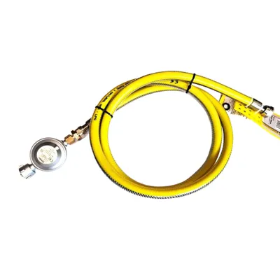 Produktbild von Zatechs Gasschlauch verstärkt Set mit Regler 2m 37 mbar Ø9.0mm 21.8 mm Gewinde x 1/2" Rechtsgewinde Anschluss Gasherd Haushaltsherd Catering