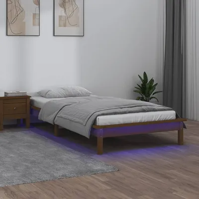 Produktbild von The Living Store Massivholzbett mit LED-Beleuchtung Honigbraun 90x200 cm