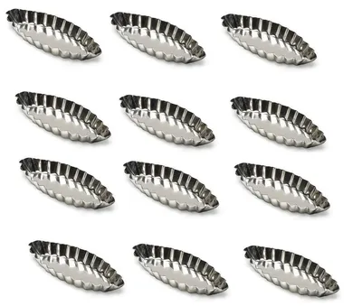 Produktbild von 12x Backform Schiffchen für Desserts + Tartes oval gewellt 120x50x14mm Weißblech Lebensmittelecht Gastro-Qualität