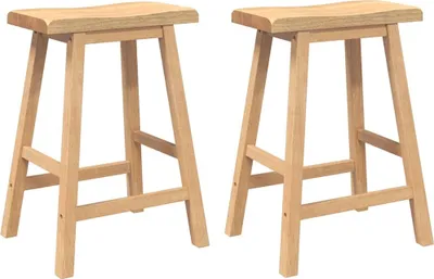 Two wooden bar stools are shown against a white background.