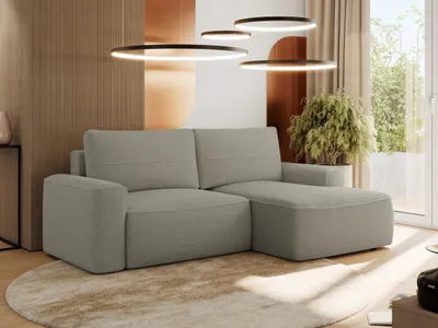 Produktbild von MKS MEBLE Sofa mit Schlaffunktion - Ecksofa mit Schlaffunktion und Bettkasten - Sofa 3 Sitzer - Schlafsofa - Couch - Schlafsofa mit Bettkasten - Belluno - Hellgrau Boucle - Rechts