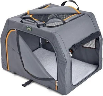 Produktbild von Famanu Hundetransportbox Alu-Frame 76 x 50,5 x 48 cm - anthrazit/orange