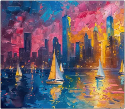 Produktbild von Spritzschutz Herdabdeckplatte Schneidebrett aus Glas Hafenstadt Bei Nacht 1-Teilig (60x52cm)