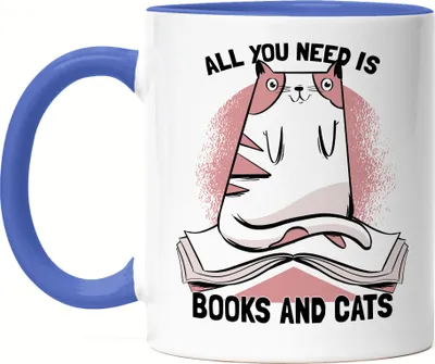 Produktbild von All you need is books and cats Tasse blau Bücherliebhaber Katzenliebhaber Liebe zum Lesen Katzen Bücher Bücherwurm