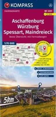 Immagine prodotto di Carta ciclistica KOMPASS 3351 Aschaffenburg, Würzburg, Spessart, Maindreieck 1:70.000
