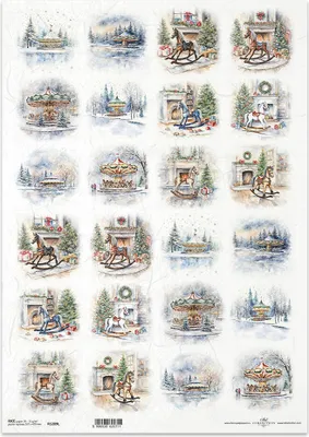 Immagine prodotto di Carta di riso per decoupage carta artigianale per decoupage A3 ITD-1289L Paesaggi invernali, giostre, cavalli a dondolo