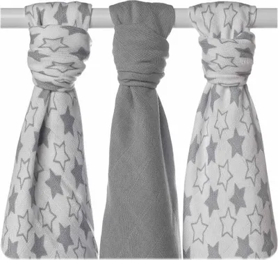 Image de XKKO Bamboo Langes en mousseline 70x70 Lot de 3 Little Stars Silver
