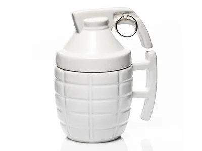 Produktbild von Kaffeebecher Handgranate mit Deckel, weiß