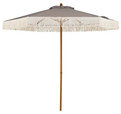Produktbild von COSTWAY Sonnenschirm φ200cm, Boho Gartenschirm mit Fransen, Terrassenschirm, Balkonschirm für Balkon, Garten, Terrasse, Kaffee + Weiß