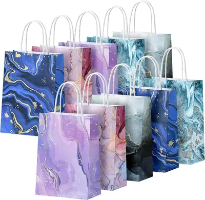 Produktbild von Papiertragetaschen mit Henkel, 10 Stück, Kraftpapier, Mehrere Farben, für Festartikel