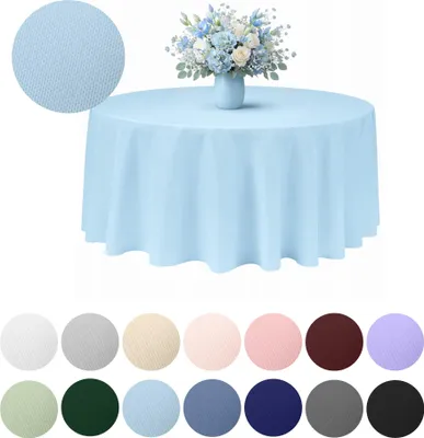 Produktbild von MEBLE ODNOWA, Runder Tischdecken-Bezug, Matt Tischdecke, Hellblau, 320 cm, Bankett und Hochzeitstischdecke, Tischschutz, Elegant, Formstabil, Elastisch, Strapazierfähig, Maschinenwaschbar