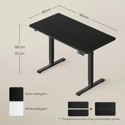 Produktbild von Elektrisch höhenverstellbarer Computertisch - Gaming-Schreibtisch - 120 x 60 cm - 72–118 cm Höhenbereich - 3 Memory-Höhen - Kollisionsschutz - Integrierter USB-Anschluss - Schwarz