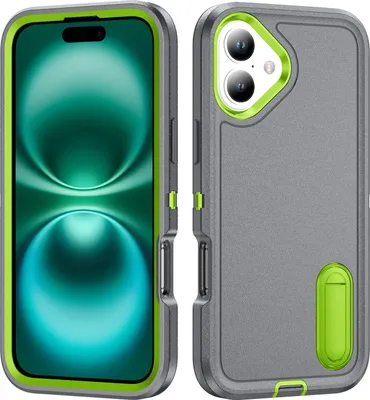 Obrázek produktu pro Pouzdro pro iPhone 16 Plus Hybridní Třivrstvé Robustní Nárazuvzdorné Ochranné Pouzdro se Stojánkem Šedá
