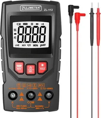 Produktbild von Professionelles digitales Multimeter, Farbdisplay, Handmultimeter, NCV-Tester, professionelles Messgeraet fuer Spannung, Strom, Kapazitaet, Widerstand, Diodenmessung mit Taschenlampe, automatische Abschaltfunktion