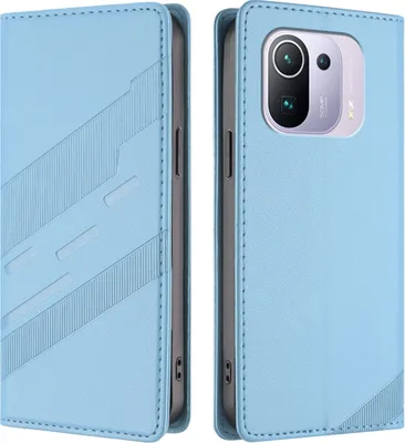 Produktbild von Hülle für Xiaomi 11 Pro, Kunstleder Brieftaschen Handyhülle mit Kartenfach und Standfunktion Hellblau