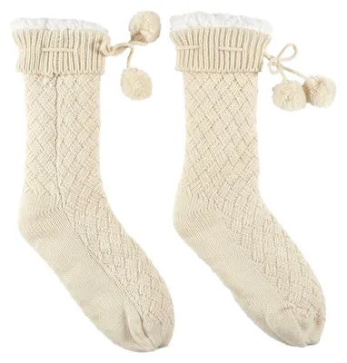 Obrázek produktu pro Pletené ponožky s bambulkami, krémové, velikost 36–41
