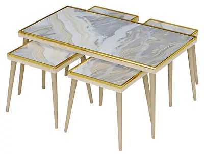 Produktbild von Wohnzimmer-Set aus Holz und Edelstahl in buntem Design