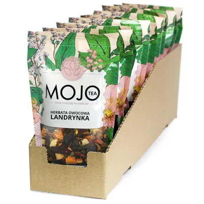 Produktbild von MOJO TEA Früchtetee Landrinka Grüner Tee Sencha mit Früchten Set 10 x 50g – Aromatisierter Tee mit Kirsche, Hibiskus, Apfel, Hagebutte & Orange – Somm